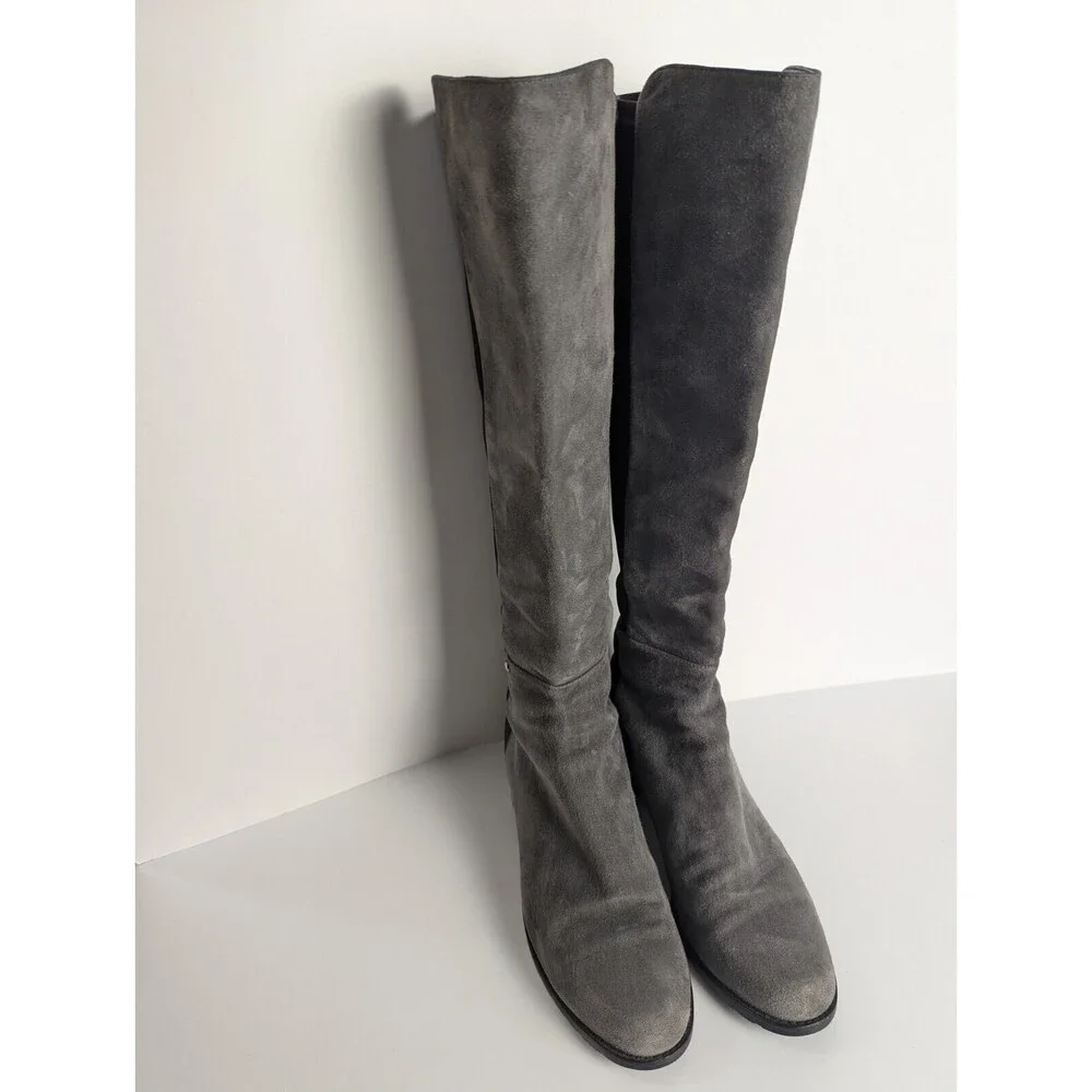 Stuart Weitzman Gray And Black 5050 Suede Knee‎ Boots Size 7.5M Stretch Low Heel